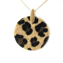 Leopard Animal Print Leatherette Round Pendant Long Necklace Jewelry for women - £8.81 GBP