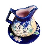 Antique Majolica Hand Painted Floral Blackberry Pottery Pitcher and Plat... - £46.26 GBP