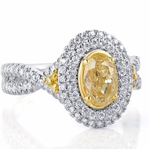 GIA Certified 1.97 Carat Light Yellow Oval Diamond Engagement Halo Ring 18k Gold - £3,953.25 GBP