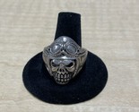 Sterling Silver Biker Skull Ring Men&#39;s Size 14 Motorcycle Estate Jewelry... - $24.74