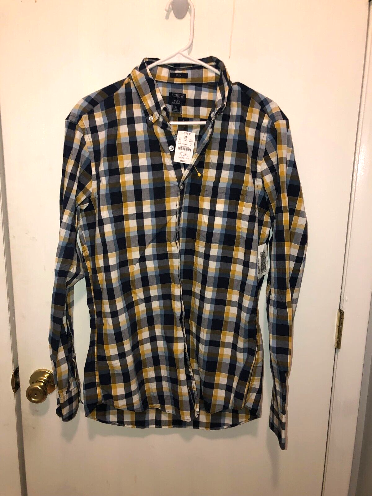 Primary image for NWT J Crew Flex Washed Mens Medium Slim Fit Plaid Long Sleeve Button Up Shirt