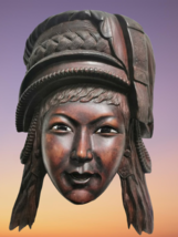 Awesome Large and Heavy Hand Carved Rosewood Cinese Woman Face Mask Wall Decor - £73.48 GBP