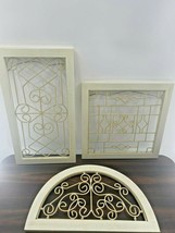 Vintage Shabby Chic Metal Scroll Whitewashed Wall Garden Patio Art x3 - £55.72 GBP