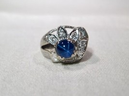 Vintage 14K White Gold Blue Lindy Star Diamond Ladies Cocktail Cluster Ring K088 - £378.21 GBP