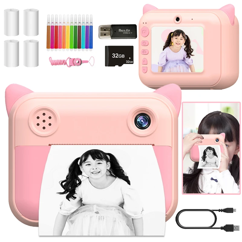 New Instant Print Camera for Kids Thermal No Ink Print Toy 1080P HD Digital - £9.85 GBP+