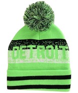 Detroit Pixelated Adult Size Winter Knit Pom Beanie Hat (Neon Green) - £11.95 GBP