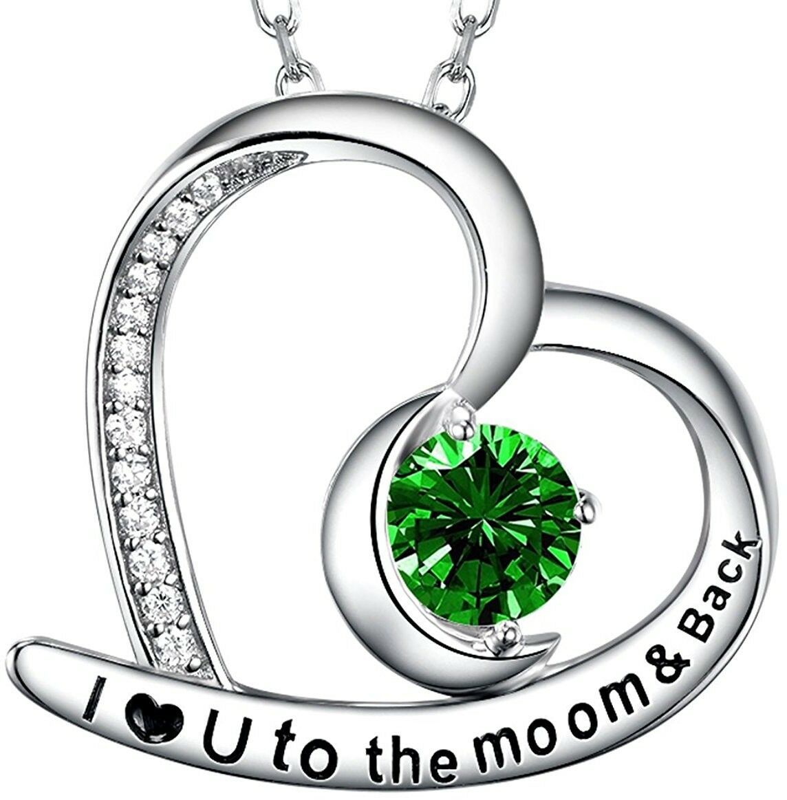 Primary image for Sterling Silver I Love You To The Moon And Back Heart And Moon Necklace - Green