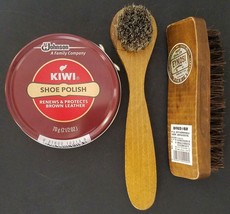 Kiwi Jumbo Brown Shoe Polish Cream, Horsehair Shine Brush &amp; Dauber Kit, ... - £10.16 GBP+