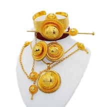 Ethiopian 24k Gold Plated Bridal Jewelry Sets Hairpin Necklace Earrings Bracelet - £43.07 GBP