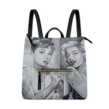 Marilyn Monroe &amp; Audrey Hepburn Tattoo PU Leather Leisure Backpack Daypack - £29.56 GBP