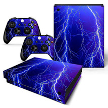 For Xbox One X Skin Console &amp; 2 Controllers Thunder Lightning Decal Viny... - £11.77 GBP
