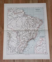 1887 Original Antique Map Of Brazil / South America - $24.30