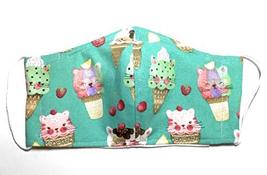 Kitty Cat Ice Cream Cone Face Mask, Lemon Strawberry Mint Teal, 100% cotton clot - £13.24 GBP