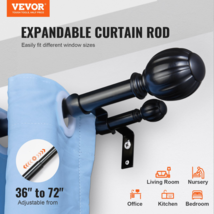 Double Curtain Rods, 36-72 Inches, Adjustable Length, 1&quot; &amp; 3/4&quot; Diameter, Black - $38.39