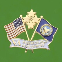 USA Flag VA Research &amp; Development Vintage Pin Gold Tone Enamel AMVETS - $12.95