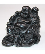 Vintage Chinese Buddha Figure Heavy Black Resin Happy Feng Shui Statue R... - $253.65 MXN