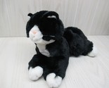 MJC Purr-fection plush black white tuxedo cat soft lying down brown eyes - $15.58