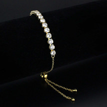 3W1665 - Gold Brass Bracelet with AAA Grade CZ in Clear - $29.05