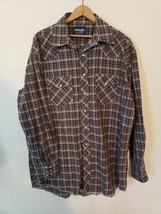 Vintage Wrangler Western Shirt Pearl Snap Long Sleeve Brown Plaid Men XL - $14.01