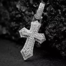2Ct Moissanite Men&#39;s Cross Pendant Charm Real 14K White Gold Plated 925 ... - $95.58