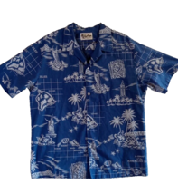 Howie Men&#39;s Hawaiian Aloha Shirt Blue Large Made in Hawaii Vintage - £14.60 GBP