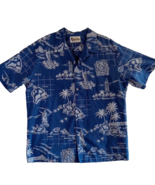 Howie Men&#39;s Hawaiian Aloha Shirt Blue Large Made in Hawaii Vintage - £14.58 GBP