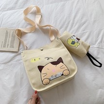 2pcs/set Women Canvas  Cat Print Shoulder Crossbody Handbags Pen Bag Women Canva - £14.79 GBP