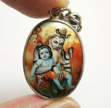 Lord Shiva Mahadev visit to Sri Krishna in Gokula pendant blessed 1980s necklace - £27.75 GBP