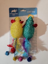 Animal Planet Pets 2Pk Cat Toys With Rattle Mice With Feather Tails - £6.07 GBP