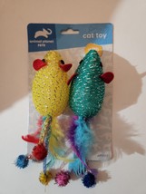 Animal Planet Pets 2Pk Cat Toys With Rattle Mice With Feather Tails - £6.20 GBP