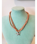 Hand Crafted Necklace Light Orange Beads and Silver Plate Starfish Star - £7.91 GBP