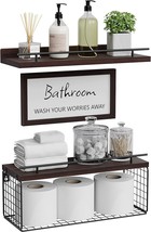 Wopitues Farmhouse Wood Bathroom Wall Shelves Over Toilet With Paper Storage - £30.31 GBP