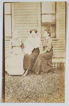 RPPC Lovely Victorian Woman with Baby on Porch Old Woman Photo Postcard B28 - £6.22 GBP