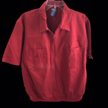 Vintage John Blair Shirt Mens Large Zip-Up Red Short Sleeve Banded Bottom retro - £19.32 GBP