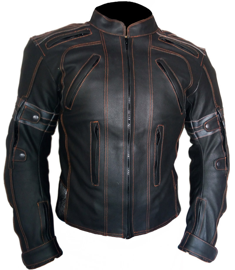Customized Men's Handmade Black With Brown Seam Motorcycle Leather Jacket 2019