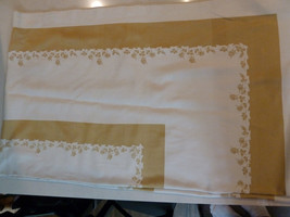 Vintage Damask Tablecloth Gold  and light beige 98&quot; x 59&quot;  roses - $74.24