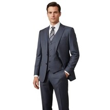 Men Suit BERLUSCONI Turkey 100% Italian Wool Super 180's 3pc Vested #Ber11 Blue image 9