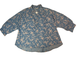 CATO Women&#39;s XL popover blouse top blue denim look pink flowers NWT 3/4 sleeve - £15.29 GBP