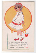 Girl Hat Riddle Heart Love Valentine Day&#39;s Holiday Greeting 1922 postcard - £3.83 GBP