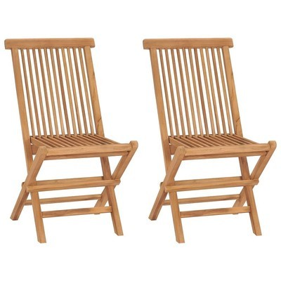 Garden Chair Set of 2 Natural Teak Solid Teak Wood Standard - $152.95