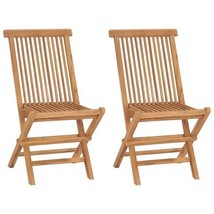 Garden Chair Set of 2 Natural Teak Solid Teak Wood Standard - $152.95