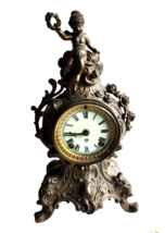 Antique Ansonia Bronze Gold Gilt Cherub Mantle Clock ~ Key Wind &amp; Working - £700.04 GBP