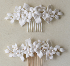 Wedding Ceramic Flower Hair Comb, Simple Gold Silver Hridal Hair Accesso... - £17.25 GBP