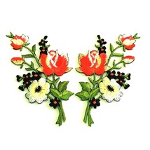 Red Rose Flower Embroidered Iron On Pair Patches 4.5 Inches Embroidery Applique - £12.45 GBP