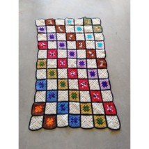 Granny Square Afghan Blanket Lap Throw Crochet Knit Handmade Vtg Roseann... - €17,11 EUR