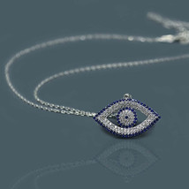 2.50Ct Round CZ Sapphire Evil Eye Pendant 14K White Gold Plated 925 Sliver 18&quot; - £89.91 GBP