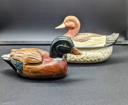 Vtg Split Tail Mallard Duck Hand Carved Wood  with Ceramic Duck - £9.14 GBP