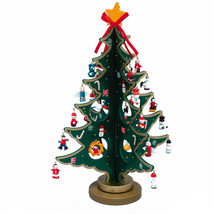 Ksa 11.75" Wooden Folk Art Christmas Tree w/29 Mini Ornaments Table Top Decor - £23.05 GBP