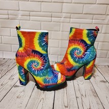 Downtown Dive Peep Toe Heels Rainbow Tie Dye Boots 7 - £31.92 GBP