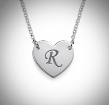 Sterling Silver Initial Heart Necklace With Print Font - £39.73 GBP
